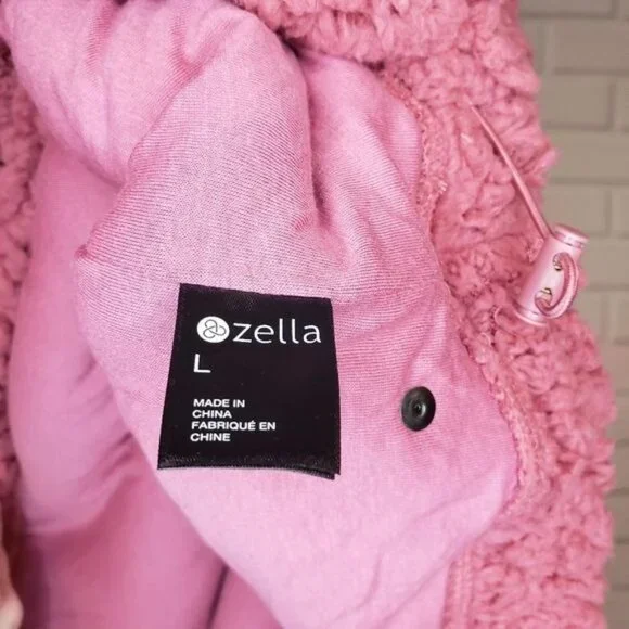 NWT Zella pink faux Shearling pullover hoodie Size Large - Picture 6 of 9